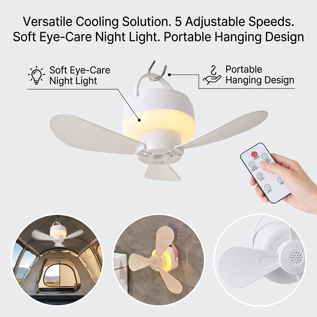 Small Ceiling Fan Portable USB - Outdoor Camping Cot recension och pris
