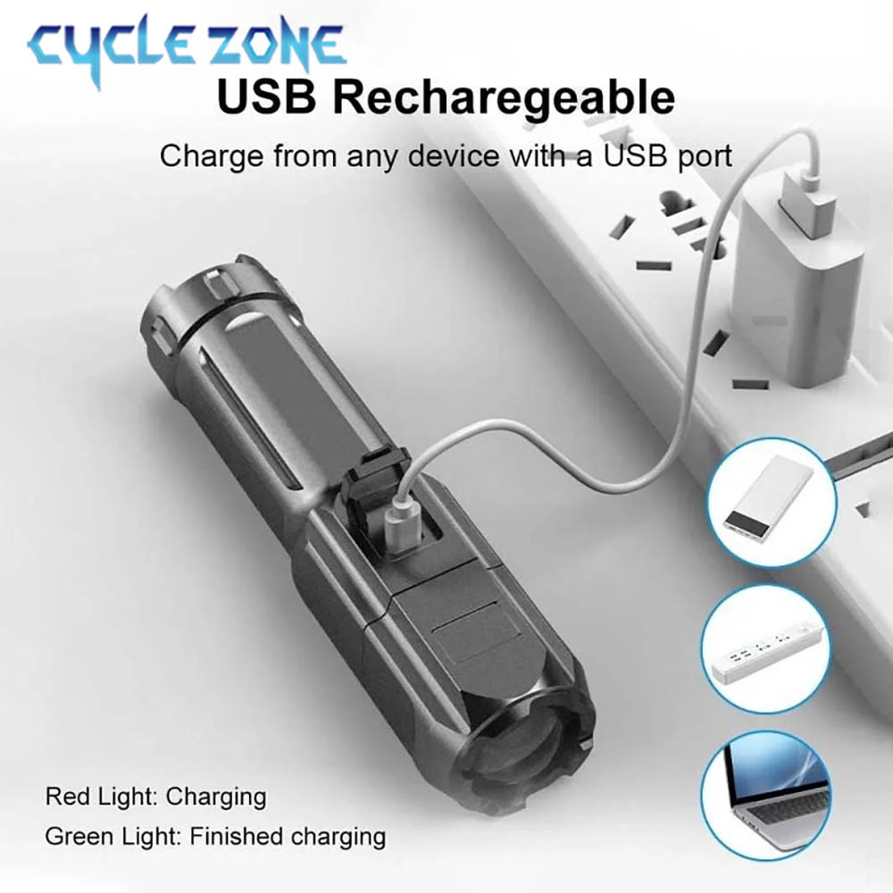 Portable LED Flashlight USB Re - Outdoor Camping Zone recension och pris